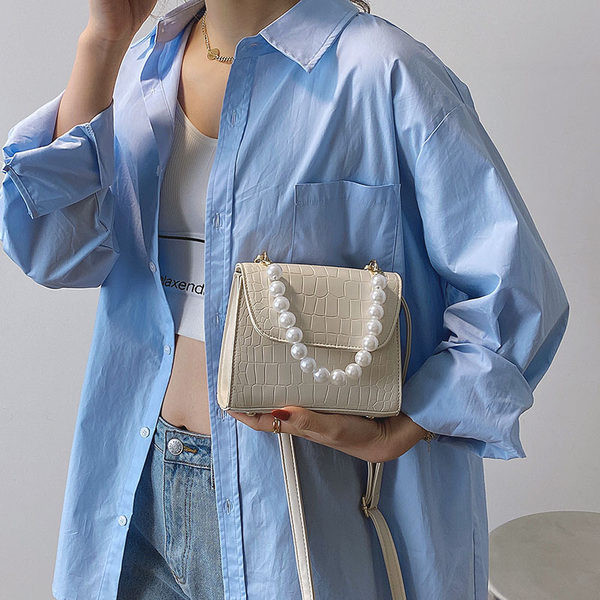 Sieviešu ādas soma ar pērlēm dažādās krāsās