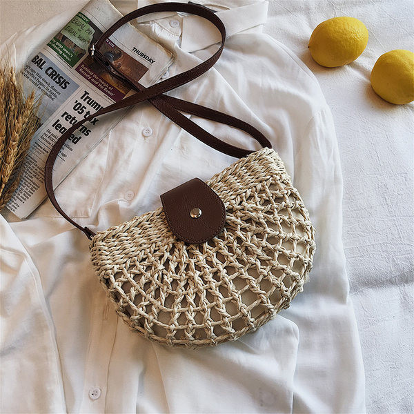 Καλοκαιρινή ψάθινη τσάντα  με μακριά λαβή