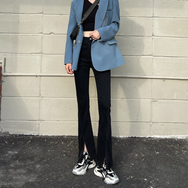 Ikdienas sieviešu džinsi ar šķēlumiem un kabatām