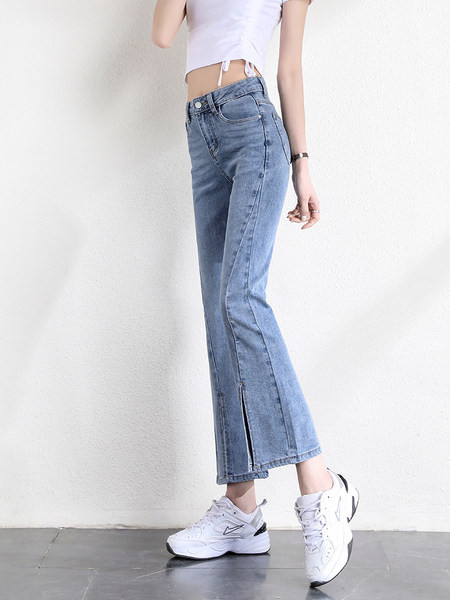 Γυναικεία τζιν με σχισμές και ψηλή μέση