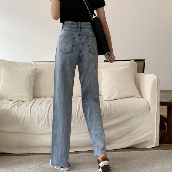 Taisna modeļa sieviešu džinsi ar augstu vidukli