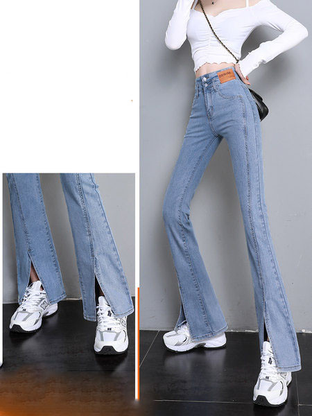 Blugi de dama actuali cu talie inalta si emblema