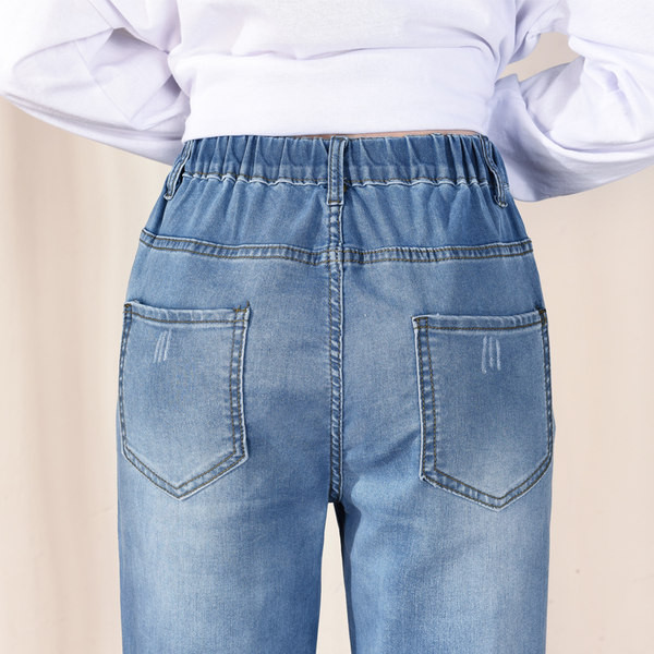 Γυναικεία τζιν casual με ψηλή μέση και τσέπη - μαύρο και μπλε χρώμα