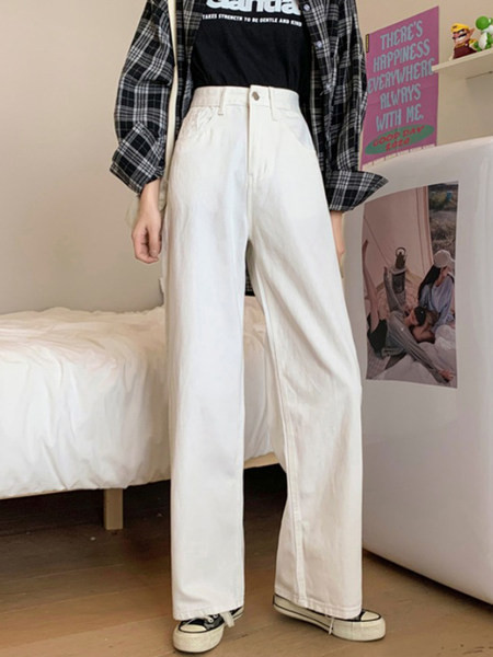 Moteriški džinsai aukštu liemeniu – platus dviejų spalvų modelis