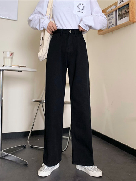 Moteriški džinsai aukštu liemeniu – platus dviejų spalvų modelis