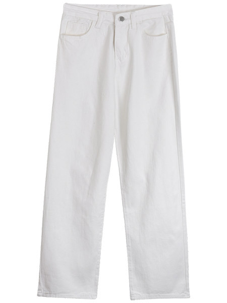 Moteriški džinsai aukštu liemeniu – platus dviejų spalvų modelis