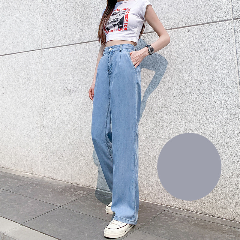 Model larg de blugi cu fante si talie elastica