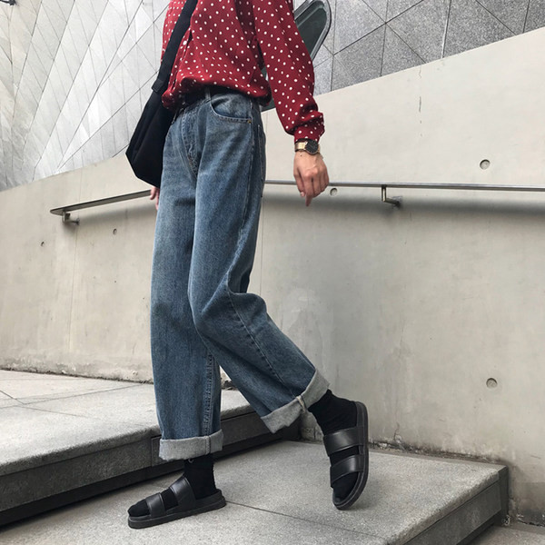 Blugi de dama cu talie inalta si buzunare - model drept