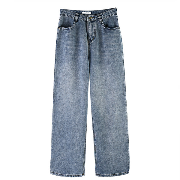 Blugi de dama cu talie inalta si buzunare - model drept