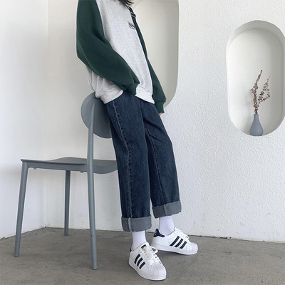 Casual γυναικεία τζιν με ψηλή μέση και φαρδιά πόδια