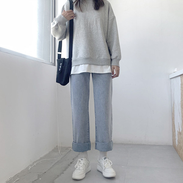 Casual γυναικεία τζιν με ψηλή μέση και φαρδιά πόδια