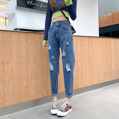 Ikdienas džinsi ar augstu vidukli un saplēstiem motīviem