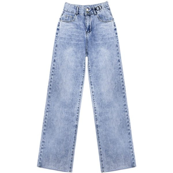 Model larg de blugi de dama cu talie inalta