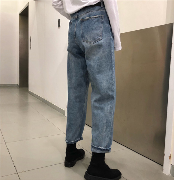 Blugi de dama cu buzunare - talie inalta in albastru