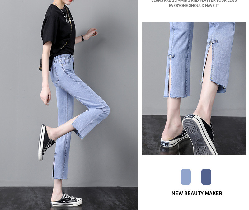 Sieviešu vasaras džinsu taisns modelis ar šķēlumiem