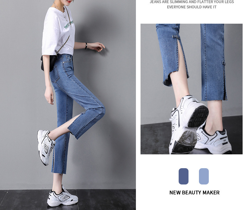 Sieviešu vasaras džinsu taisns modelis ar šķēlumiem