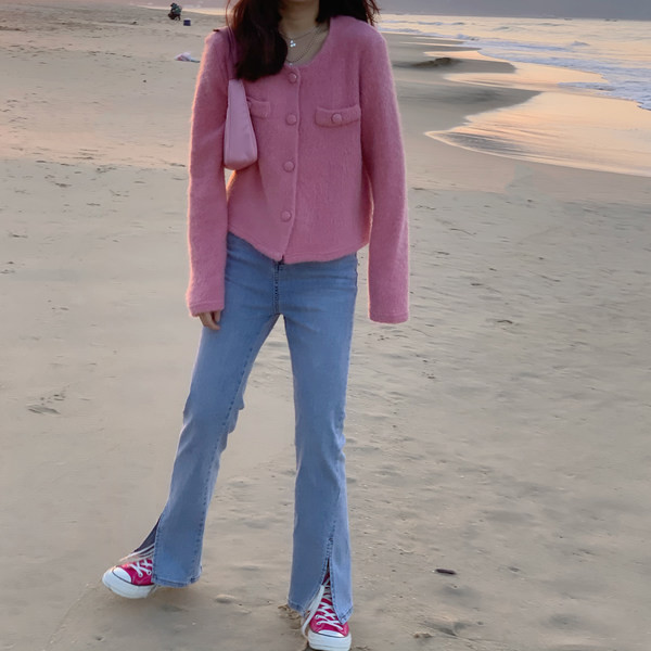 Retro stila sieviešu džinsi ar šķēlumiem un augstu vidukli