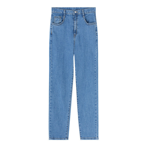 Blugi casual cu talie inalta - in culoarea albastra