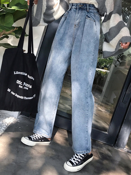 Model nou de blugi largi de primavara cu talie inalta