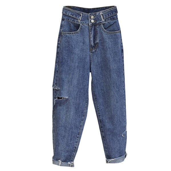 Model nou de blugi dama lati cu talie inalta de culoare albastra