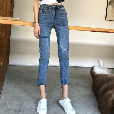 Σλιμ μοντέλο τζιν με σχισμές για γυναίκες