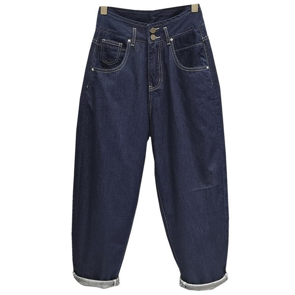 Blugi de dama cu talie inalta - model larg de culoare albastra