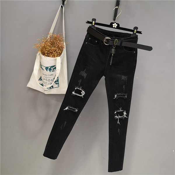 Jauna modeļa sieviešu džinsi Slim modelis ar augstu vidukli un saplēstiem elementiem