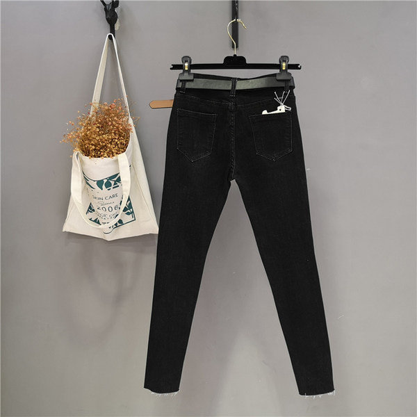Jauna modeļa sieviešu džinsi Slim modelis ar augstu vidukli un saplēstiem elementiem