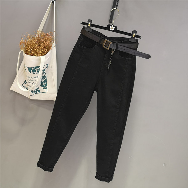 Blugi largi de dama moderni cu talie inalta in negru