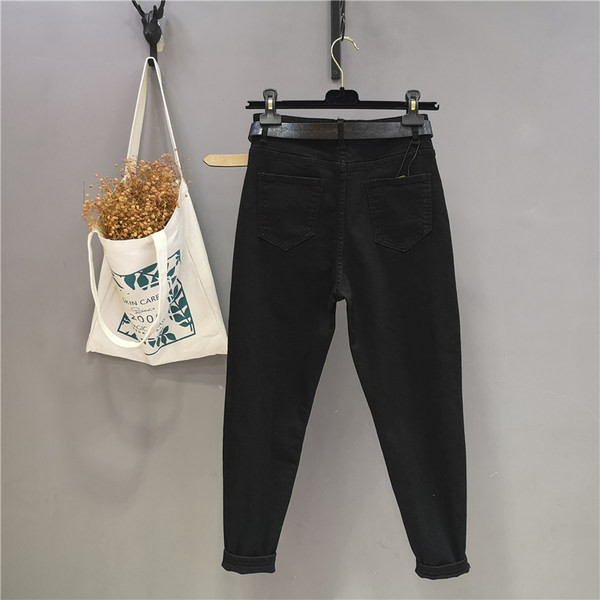 Blugi largi de dama moderni cu talie inalta in negru