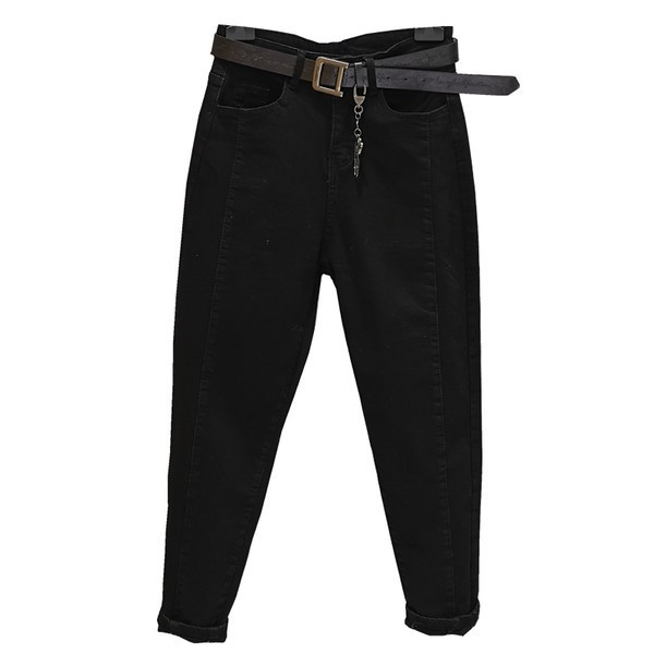 Blugi largi de dama moderni cu talie inalta in negru