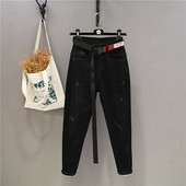 Ikdienas sieviešu džinsi ar augstu vidukli - melnā krāsā