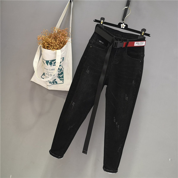 Ikdienas sieviešu džinsi ar augstu vidukli - melnā krāsā