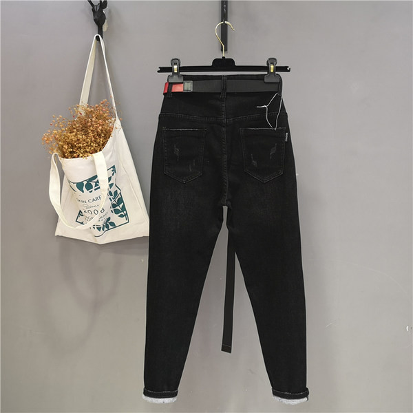 Ikdienas sieviešu džinsi ar augstu vidukli - melnā krāsā