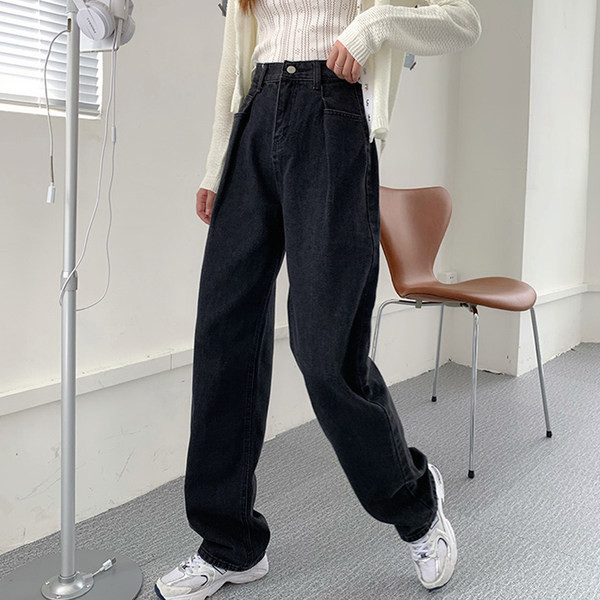 Blugi de dama model gratuit cu talie inalta - culoare neagra