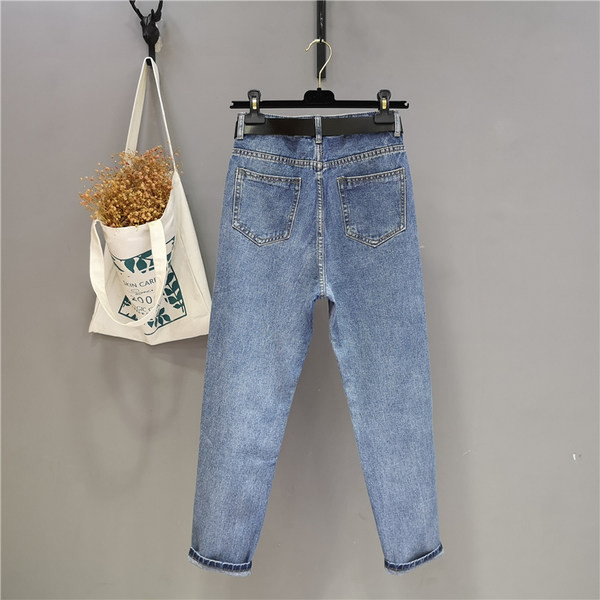 Ikdienas sieviešu džinsi ar kabatām un augstu vidukli - zilā krāsā