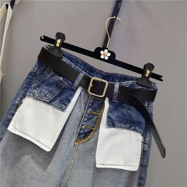 Ikdienas sieviešu džinsi ar kabatām un augstu vidukli - zilā krāsā