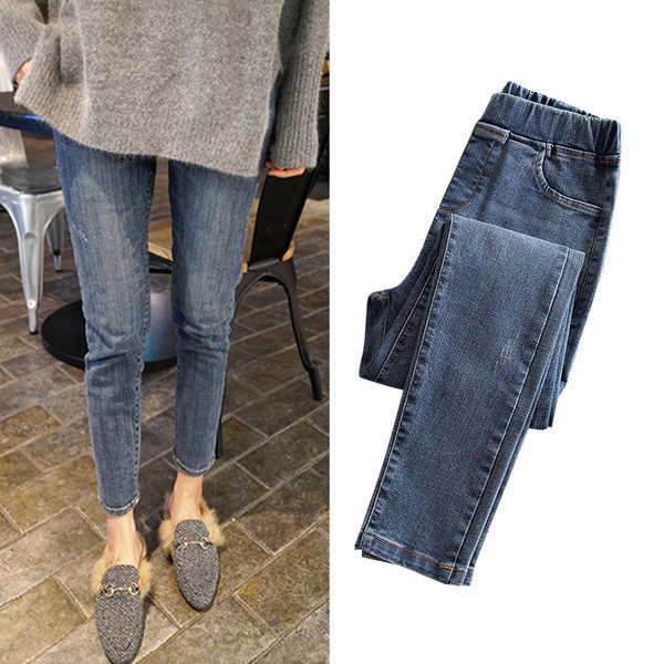 Sieviešu top džinsi ar augstu vidukli-Slim modeli