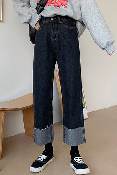 Blugi de dama negri cu talie inalta - model drept