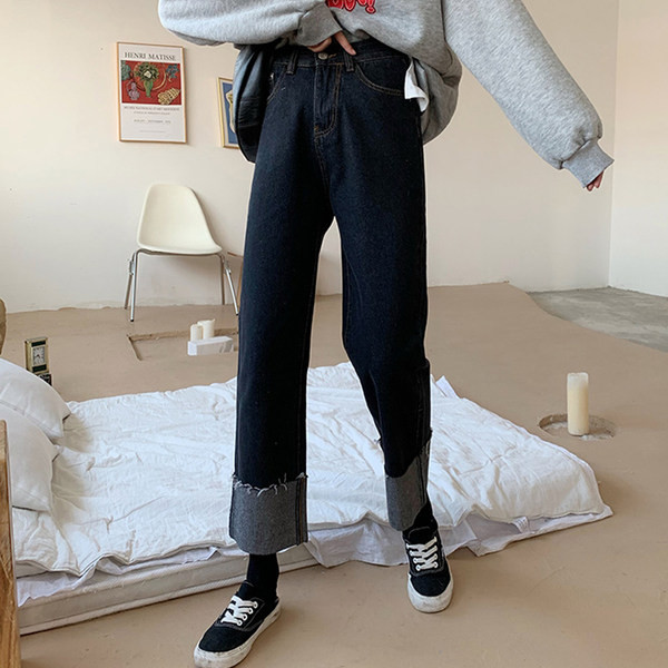 Blugi de dama negri cu talie inalta - model drept