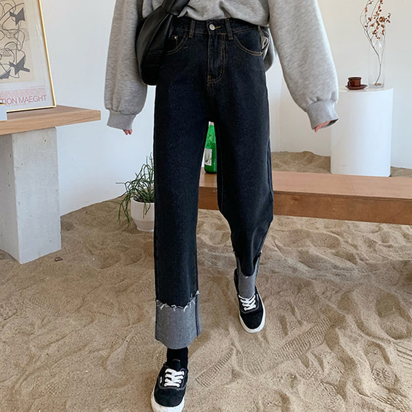 Blugi de dama negri cu talie inalta - model drept