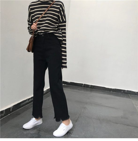 Blugi de dama lati cu buzunare si talie inalta