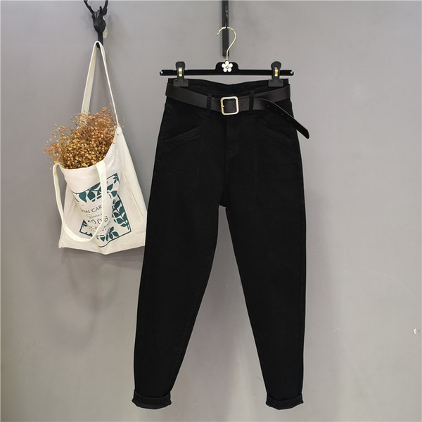 Ikdienas sieviešu džinsi ar augstu vidukli - melnā krāsā