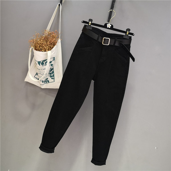 Ikdienas sieviešu džinsi ar augstu vidukli - melnā krāsā