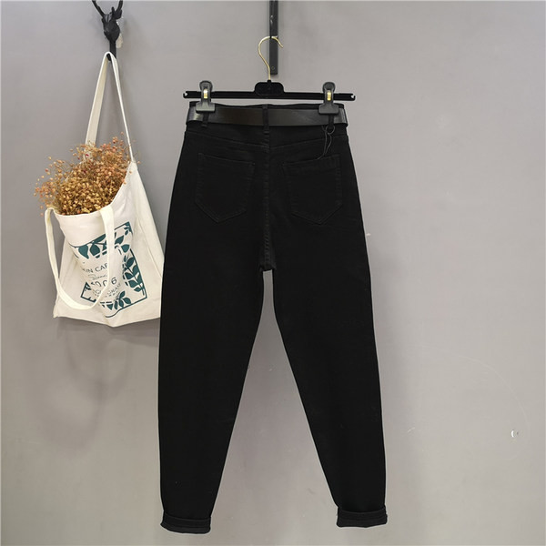 Ikdienas sieviešu džinsi ar augstu vidukli - melnā krāsā