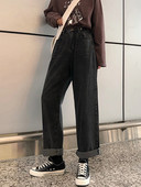 Sieviešu pavasara džinsi ar augstu vidukli un platām kājām