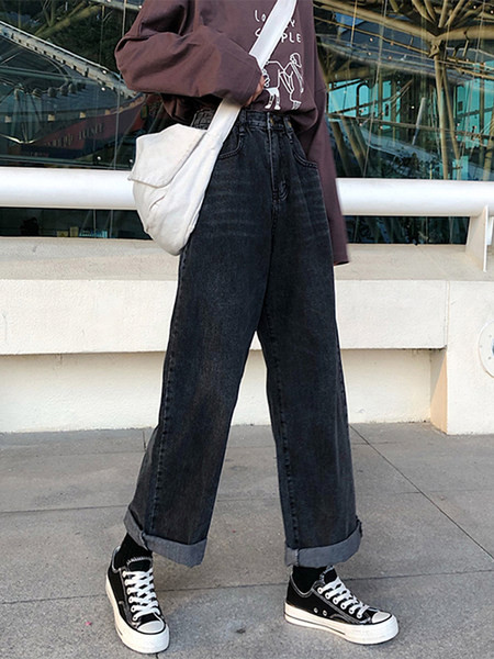 Sieviešu pavasara džinsi ar augstu vidukli un platām kājām