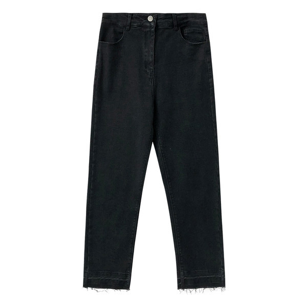 Τζιν γυναικεία με τσέπες και ψηλή μέση - σε μαύρο χρώμα