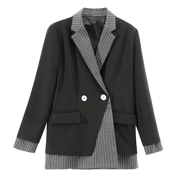 Geaca de dama moderna in dungi cu nasturi model lung