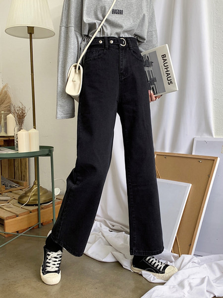 Γυναικεία τζιν casual με φαρδύ μοντέλο και ψηλή μέση